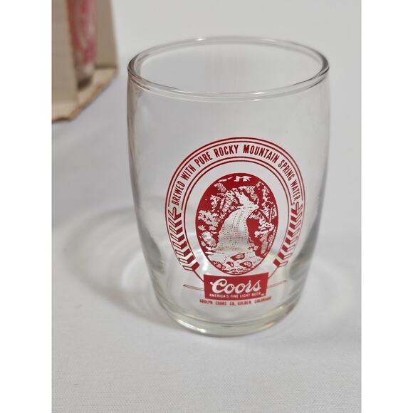 Set of 6 Vintage Adolph COORS Red 3" Tall 5oz Beer Tasting Glasses - Libbey - Picture 3 of 4